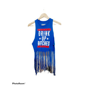 Spencers red white blue fringe drink up tank top